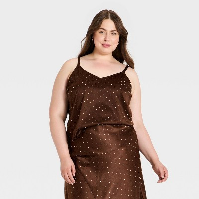 Women's Satin Cami Top - A New Day\u2122 Brown Polka Dots 2X | Target