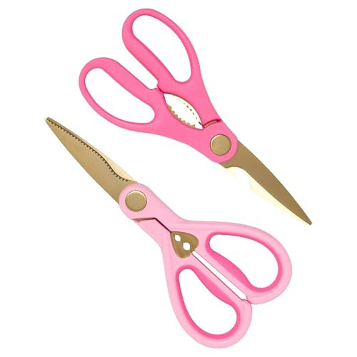 Paris Hilton All Purpose Kitchen Shears, Premium Stainless Steel Blades with Ergonomic Soft Grip Handles, 2-Piece Set, Pink | Amazon (US)