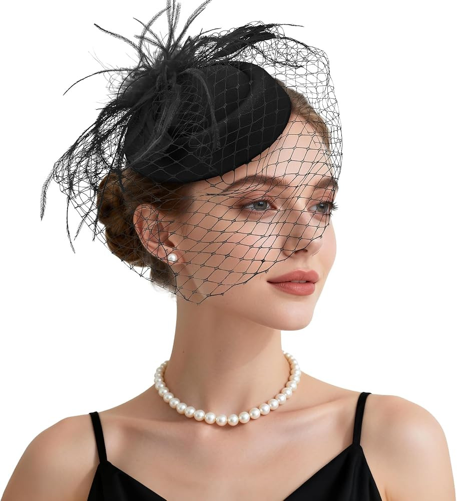 Fascinator Hat Veil Feather Fascinator Tea Party Bridal Wedding Veil Retro Hat Pillbox Hat | Amazon (US)