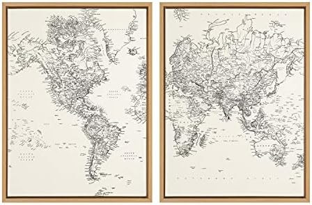 Kate and Laurel Sylvie Vintage Black and White World Map Framed Canvas Wall Art Set by The Creati... | Amazon (US)