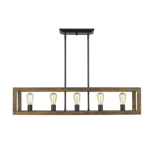 Golden Lighting Sutton 5-Light Linear Pendant in Black with Wood Cage 0270-LP BLK - The Home Depo... | The Home Depot