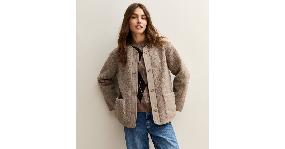 Mink Borg Button Through Jacket | New Look | New Look (UK)