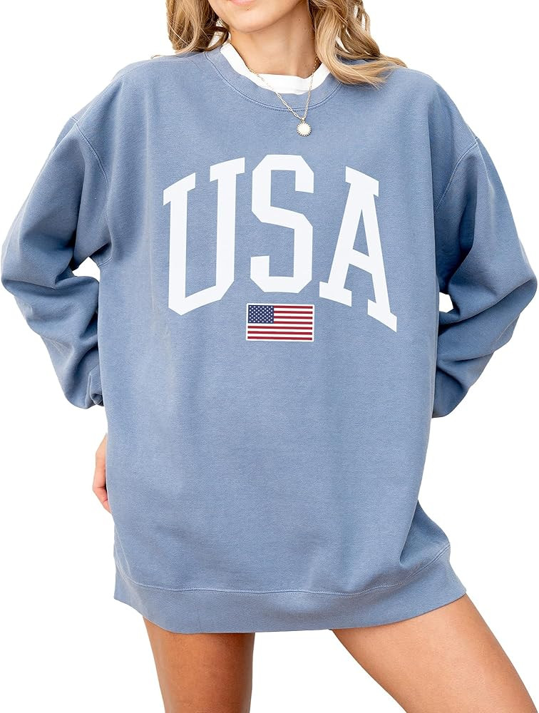 USA Flag Graphic Sweatshirt for 4th of July – Unisex Pullover for Women and Men, 80% Cotton, Pe... | Amazon (US)