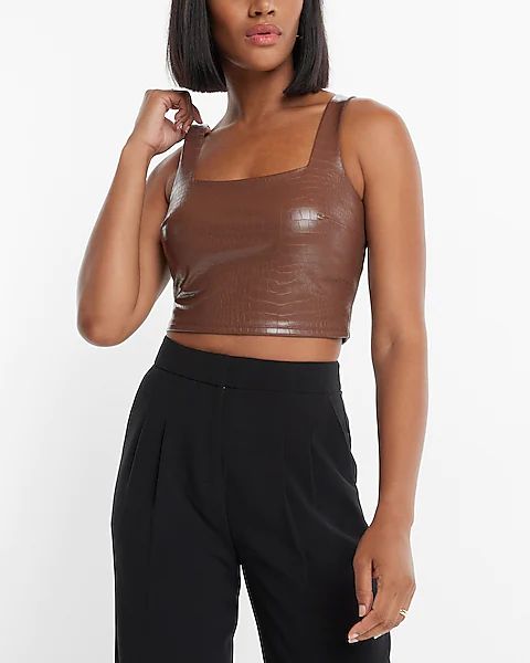 Body Contour Croc Faux Leather Square Neck Cropped Tank | Express