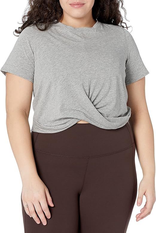 Core 10 Women's Soft Pima Cotton Knot Front Cropped Yoga T-Shirt | Amazon (US)
