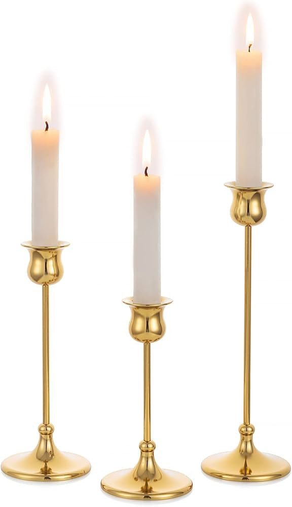 Nuptio Gold Candle Holders for Candlesticks - 1 Set/3 Pcs Metal Candlestick Holders for Taper Can... | Amazon (UK)