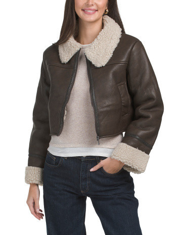 Sherpa Collar Faux Leather Jacket | TJ Maxx
