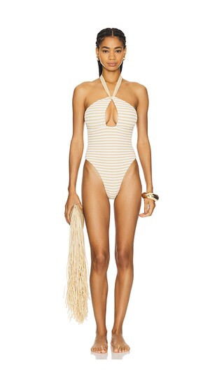 Maiori One Piece in Beige & White Stripe | Revolve Clothing (Global)