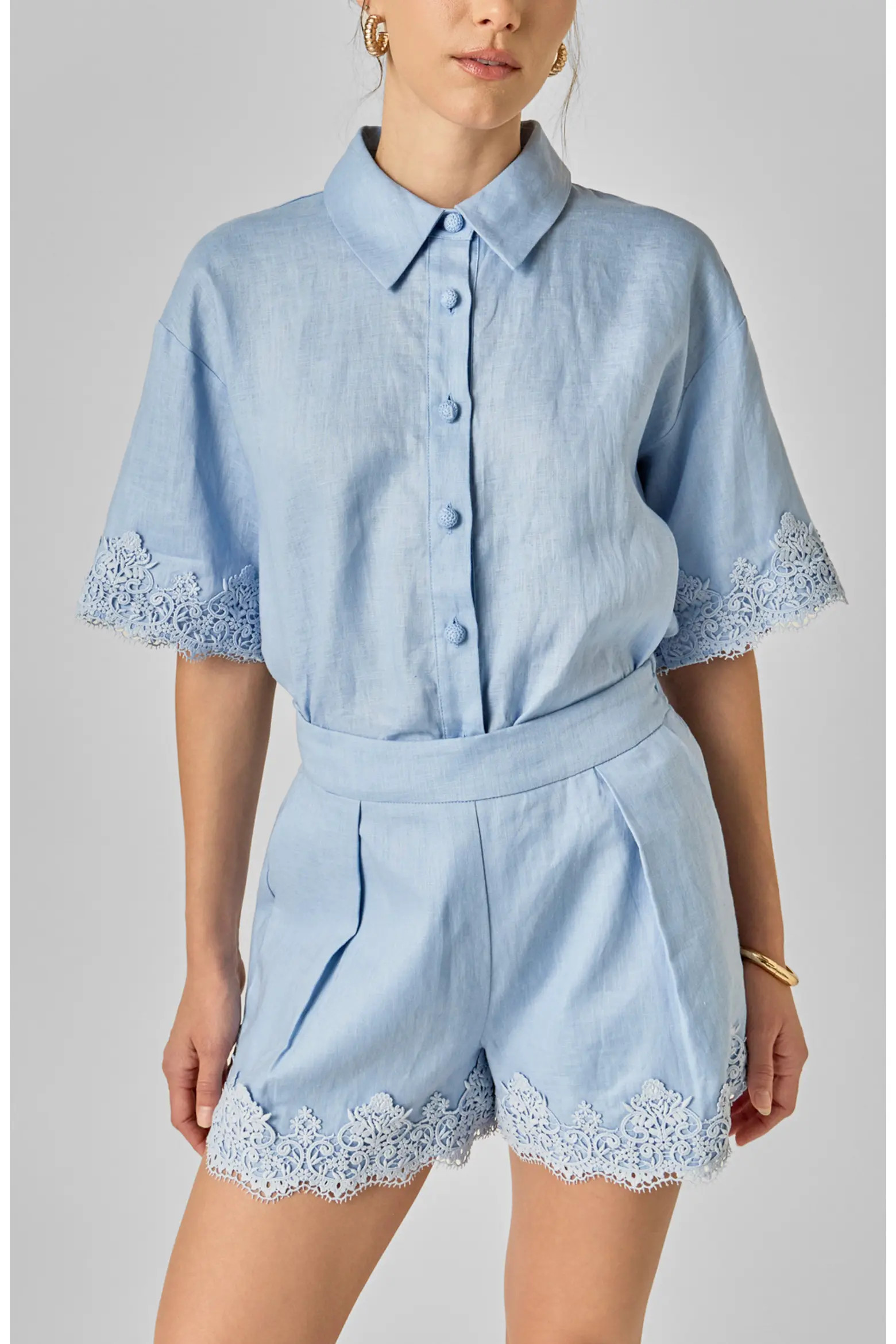 English Factory Embroidered Lace Linen Blend Shirt (Women) | Nordstrom | Nordstrom