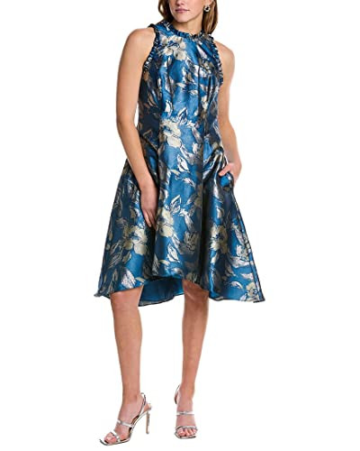 Adrianna Papell Women's Halter Jacquard HIGH-Low Dress, DEEP Blue/Gold, 8 | Amazon (US)