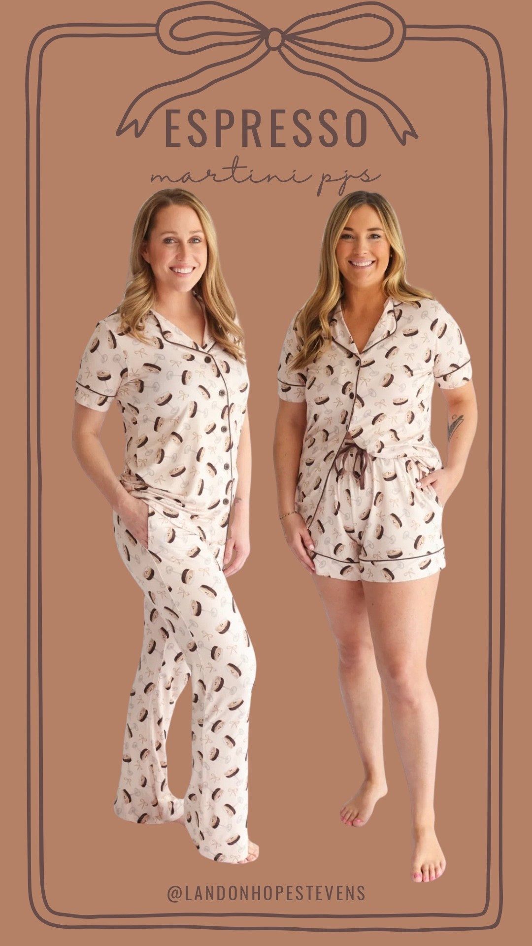 Espresso martini printed pjs 😍🍸✨☕️ I’m obsessed! Would be SO cute for a bachelorette weekend, girls night, anything! Code “LANDON” saves! 

Espresso martini pajamas / espresso martini pjs / women’s pajamas / women’s pjs / bamboo pjs 

#LTKgrwm #LTKSeasonal #LTKmorningroutine