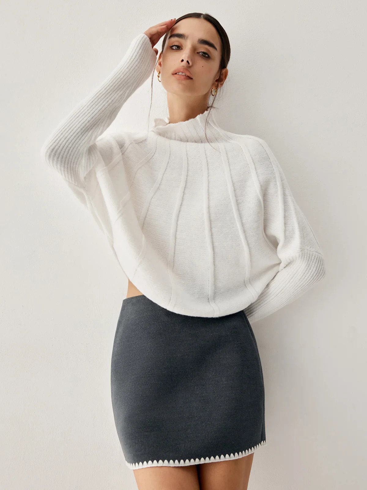 Piping Mock Neck Long Sleeve Knit Top | Commense