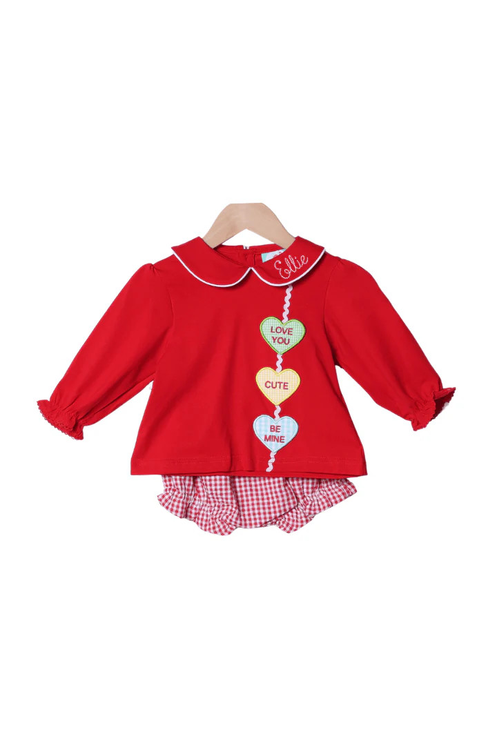 Applique Conversation Heart Red Knit Bloomer Set | The Smocked Flamingo