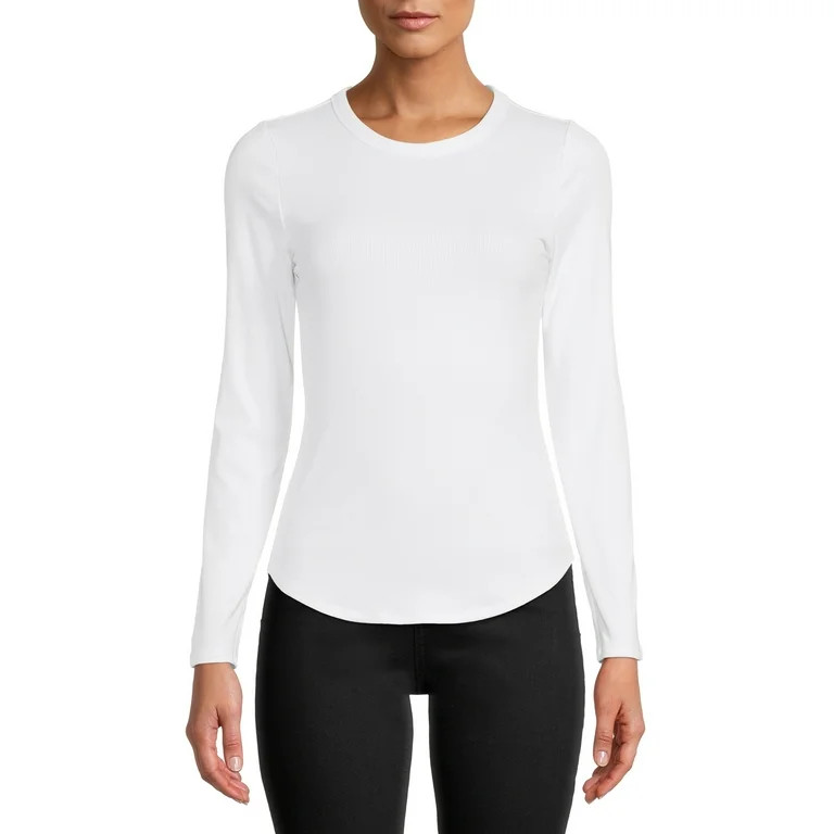 No Boundaries Junior's' Crewneck Ribbed T-Shirt with Long Sleeves | Walmart (US)