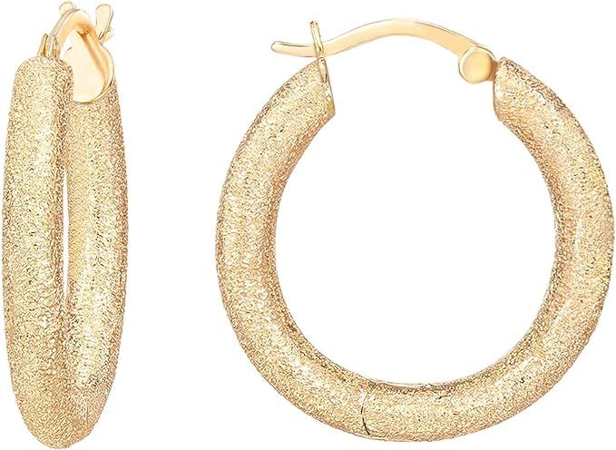 PAVOI 14K Gold Plated 925 Sterling Silver Lightweight Textured Hoop Earrings for Women | Gold Ear... | Amazon (US)