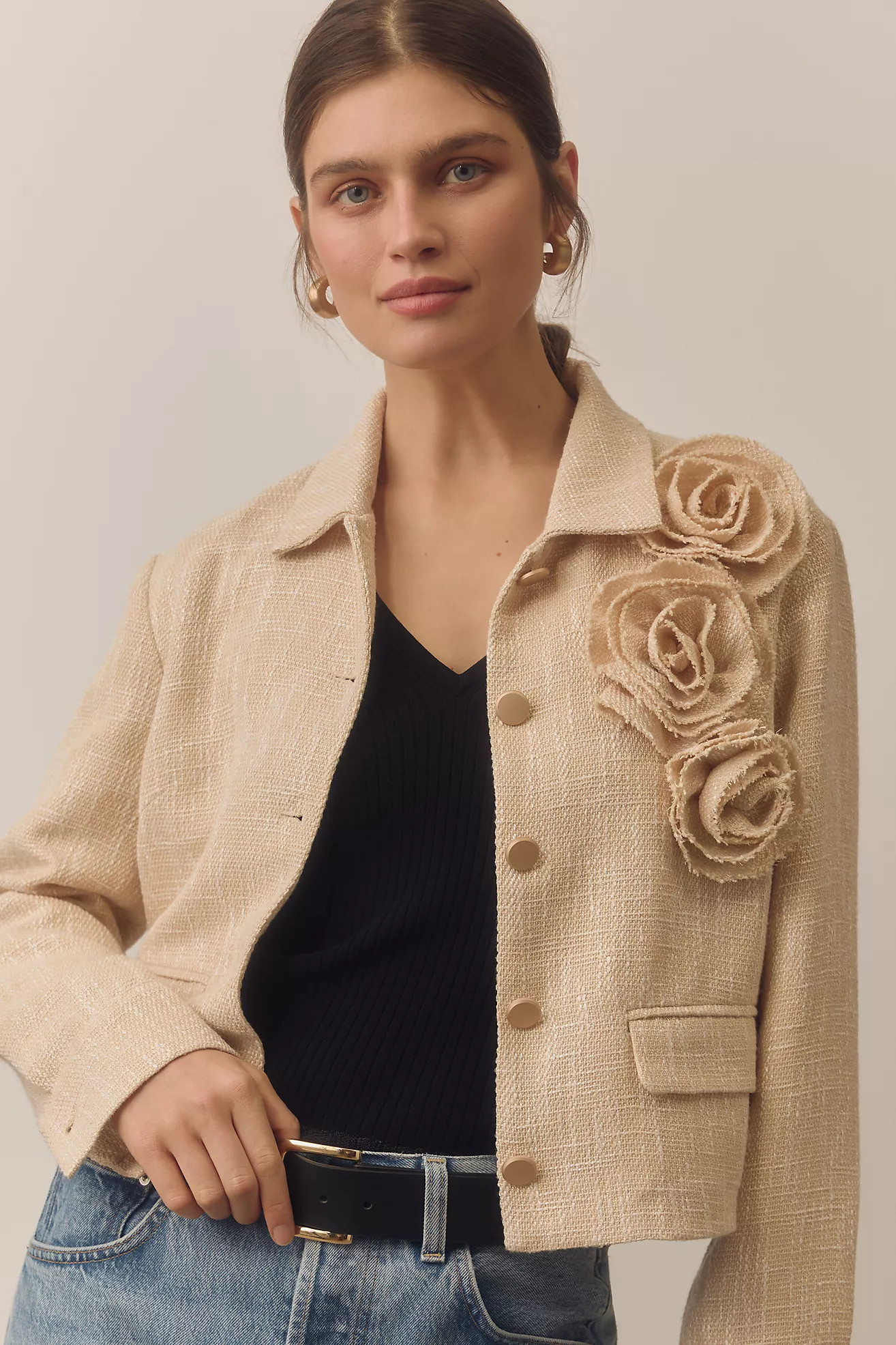 DOLAN Textured 3D Rosette Lady Jacket | Anthropologie (US)