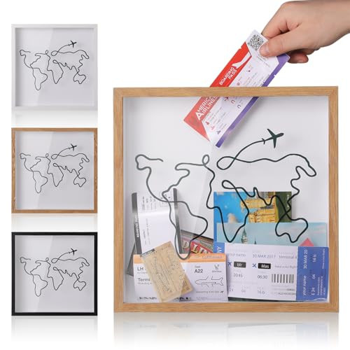 MUXIUNT Travel Adventure Archive Shadow Box For Memories,8&12Inch Concert Travel Ticket Stub Memory Top Loading Shadow Keepsake Box With Slot On Top,life In a Shadow Box Travel Frame(Brown, 12x12) | Amazon (US)