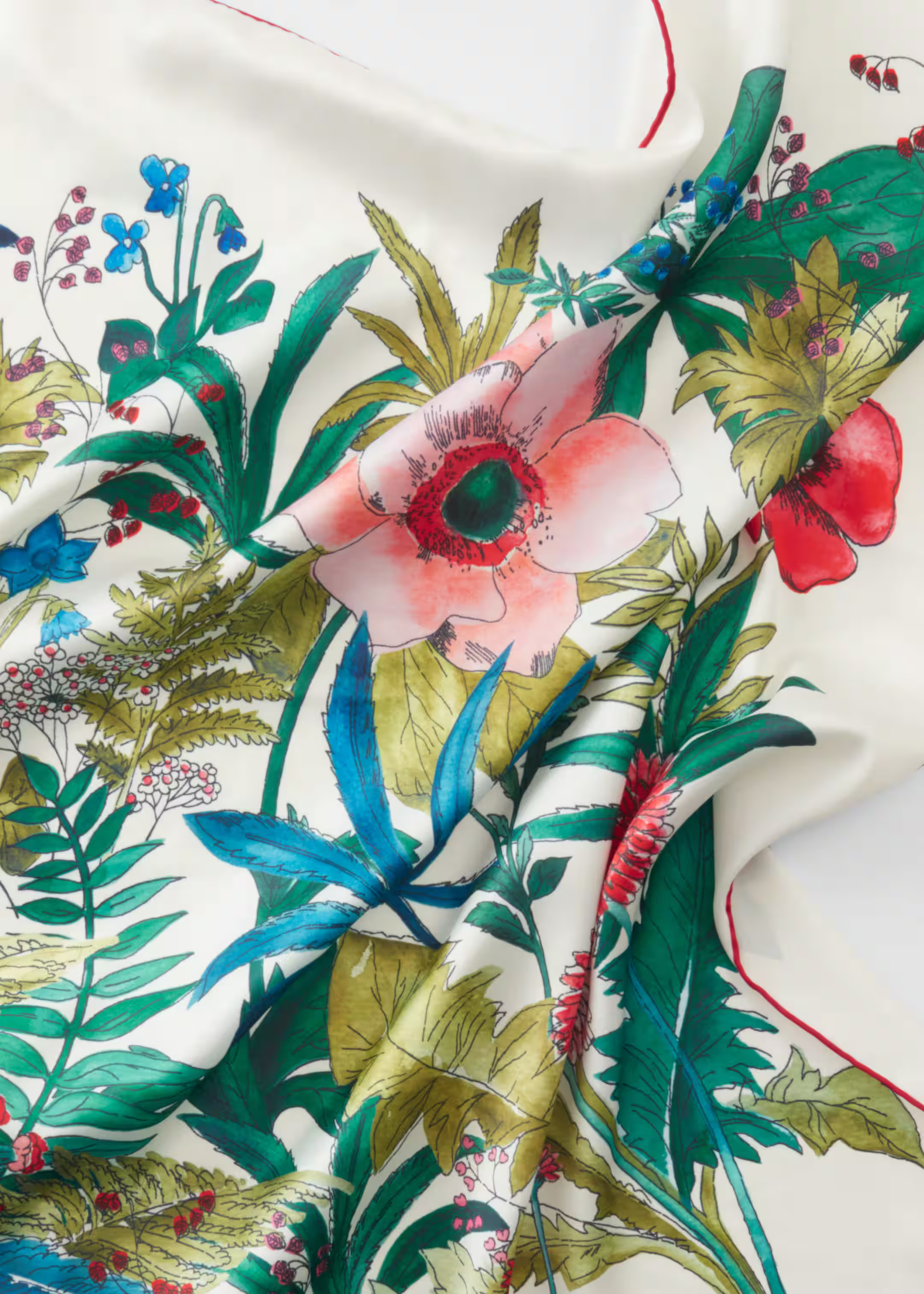 Lightweight square scarf in softly draping satin with a lush floral motif and accent-colour pipin... | & Other Stories - US