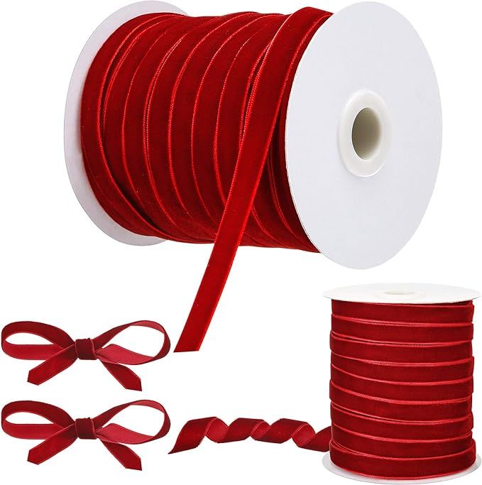 Chuangdi Christmas Vintage Velvet Ribbon Single Face Spool Satin Velvet Ribbon for Christmas Wrea... | Amazon (US)