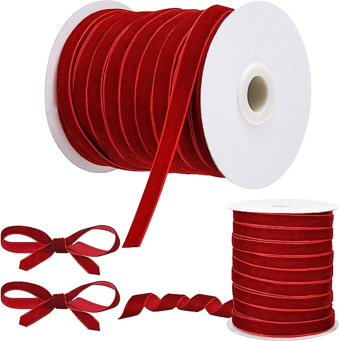 Chuangdi Christmas Vintage Velvet Ribbon Single Face Spool Satin Velvet Ribbon for Christmas Wrea... | Amazon (US)