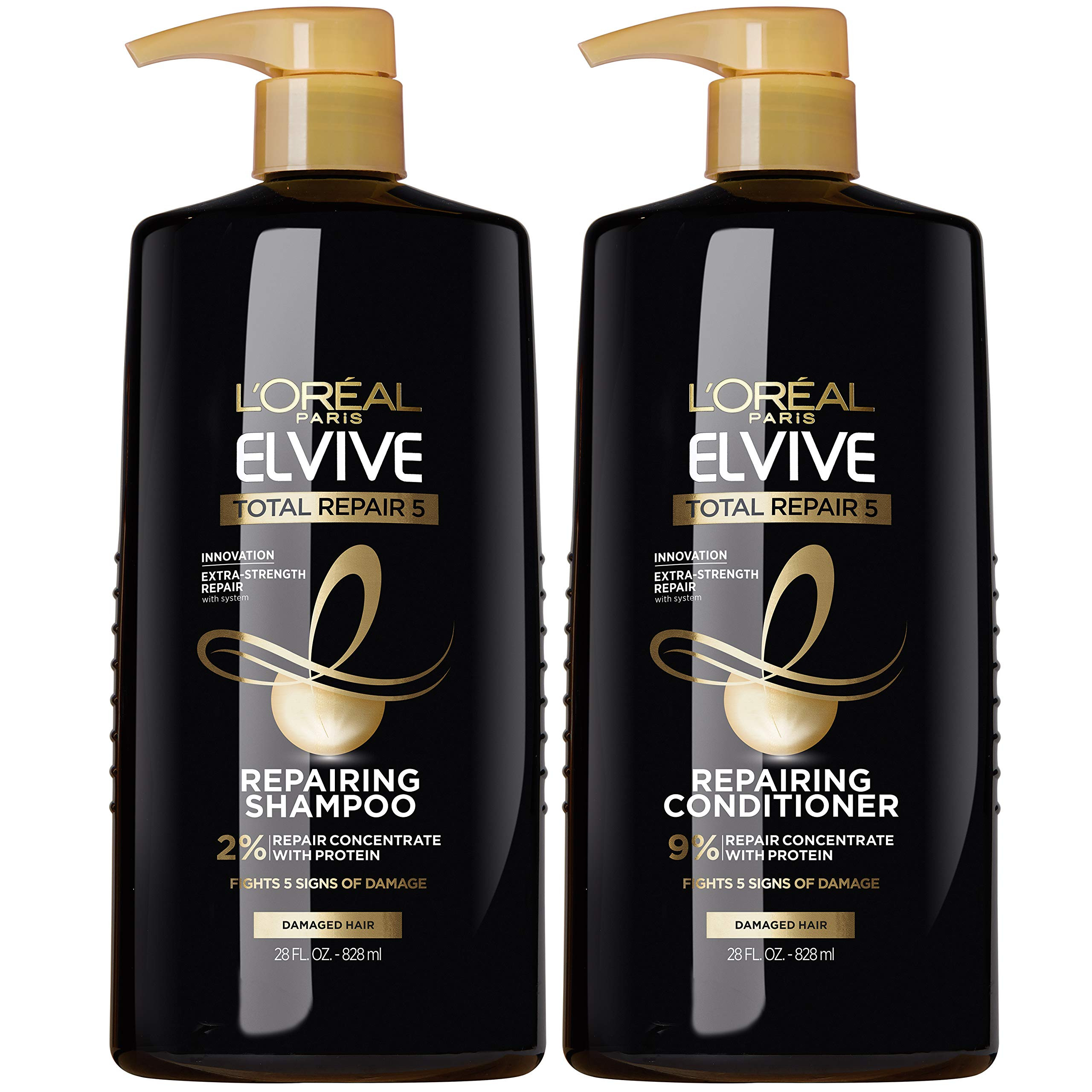 L'Oreal Paris Elvive Total Repair 5 Repairing Shampoo and Conditioner for Damaged Hair, 28 Ounce (Set of 2) | Amazon (US)