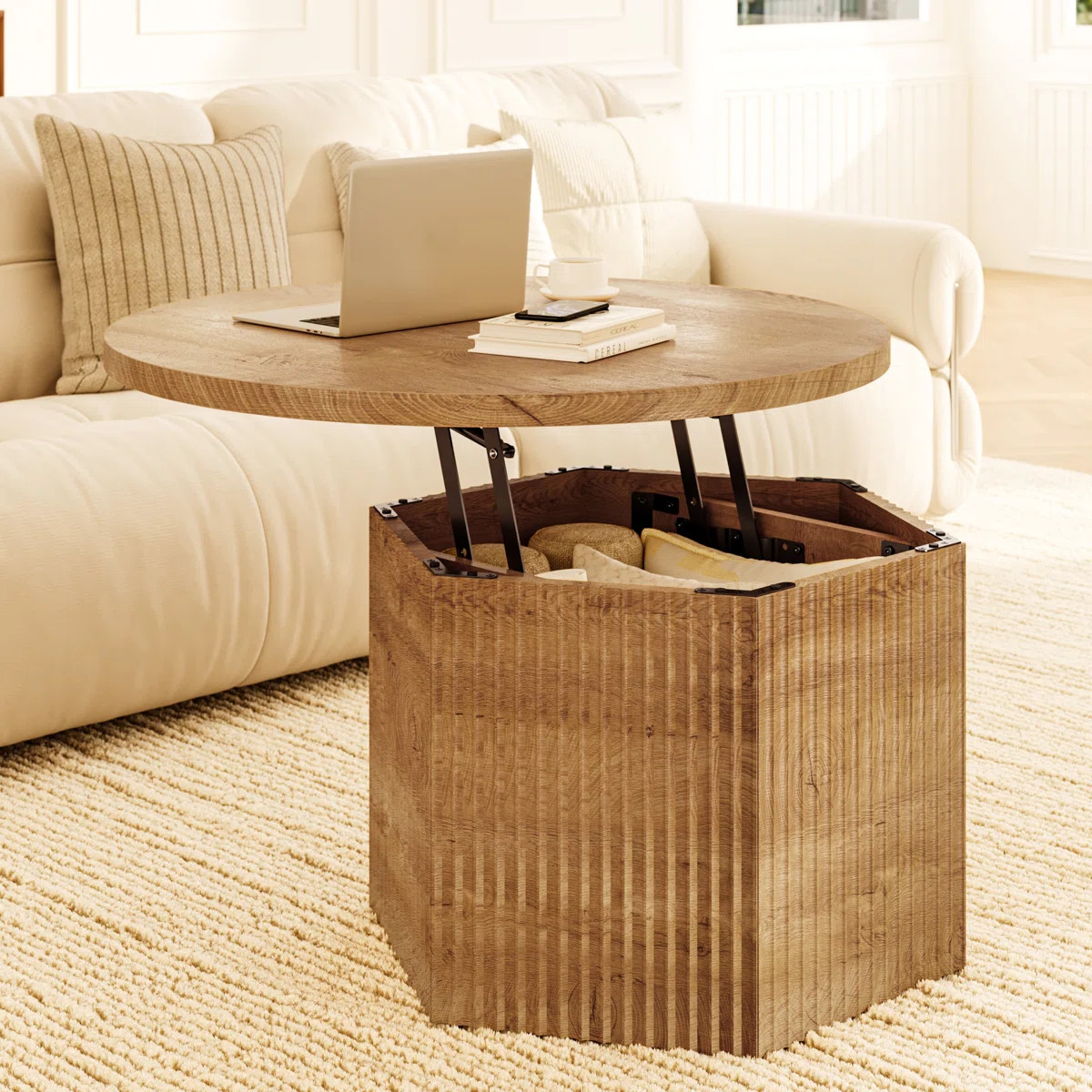 31.5" Lift Top Round Coffee Table with Drum Base | Wayfair North America