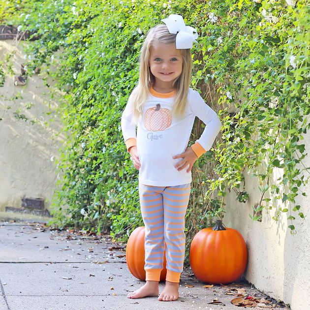 Pumpkin Dream Orange and Blue Stripe Pajamas | Classic Whimsy