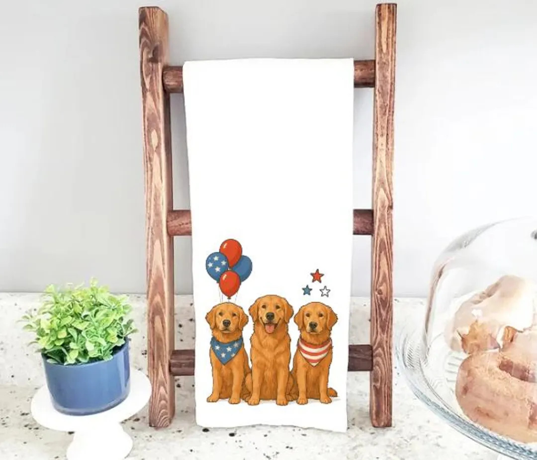 Golden Retriever 4th of July Kitchen Towel: Patriotic Dog Decor - Etsy | Etsy (Global)