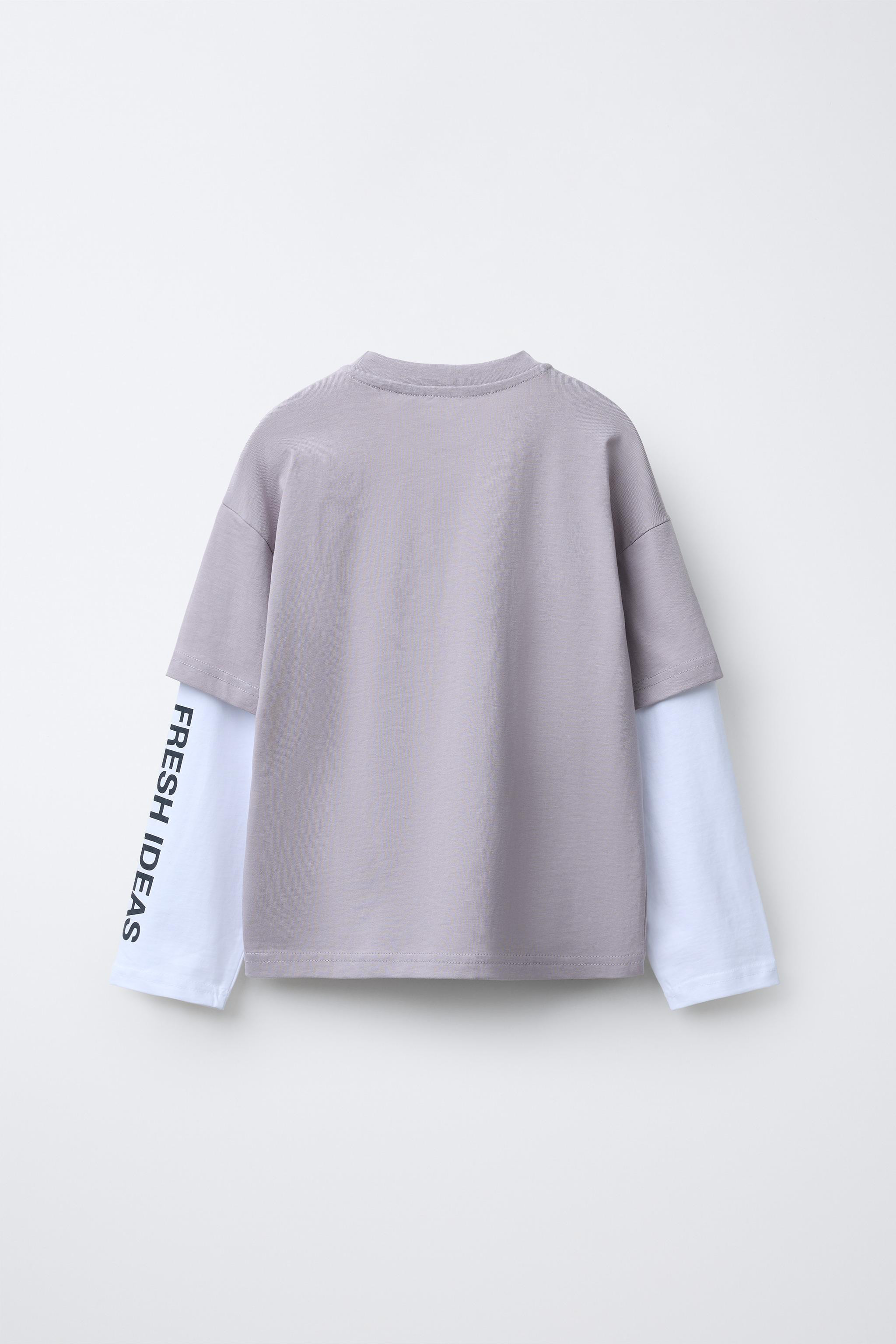 T-SHIRT MIT DOPPELLAGIGEN ÄRMELN UND SCHRIFTZUG | Zara DE