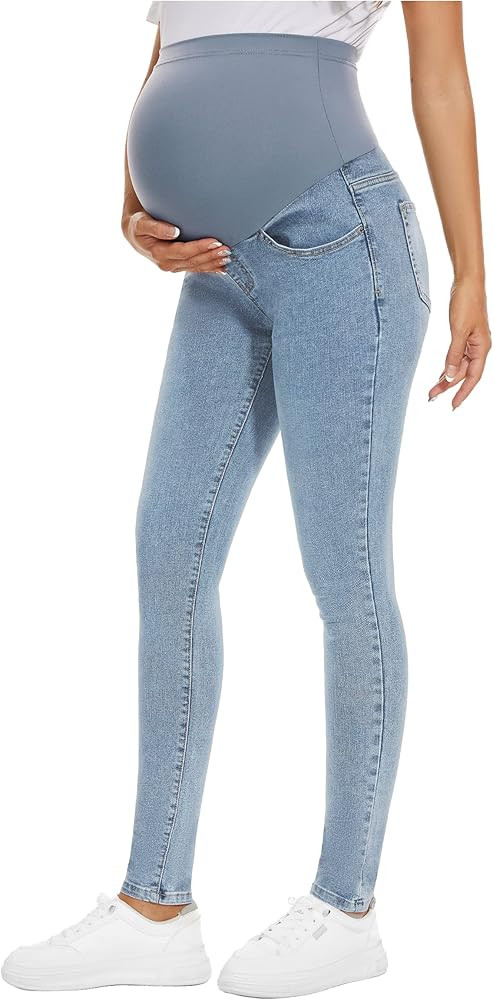 POSHGLAM Women's Maternity Jeans Over Belly Comfy Stretch Skinny Denim Jeggings Pregnancy Pants | Amazon (US)