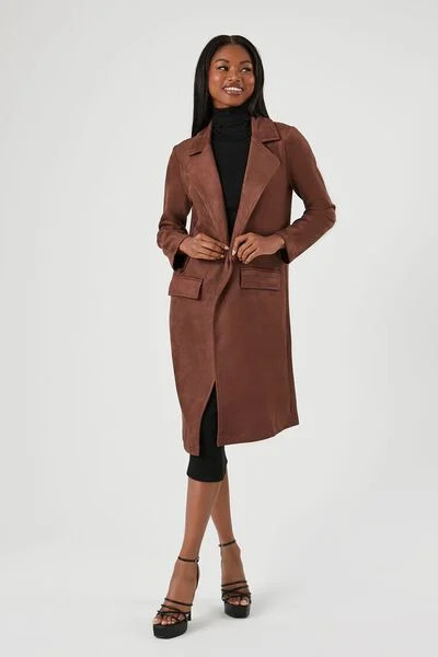Faux Suede Longline Trench Coat | Forever 21