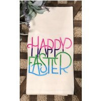 Happy Easter Embroidered Towel, Tea Simple Easter Decoration/Kitchen Spring Guest Bath Grain Towel | Etsy (US)