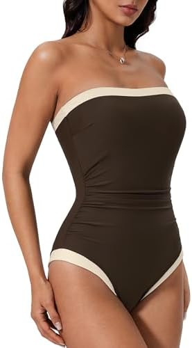 SUUKSESS Women One Piece Tummy Control Swimsuit Strapless Bandeau Bathing Suit | Amazon (US)