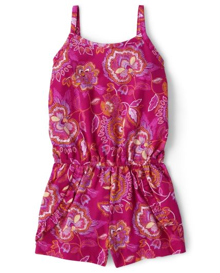 Baby And Toddler Girls Floral Ruffle Romper - wldfuchsia | The Children's Place