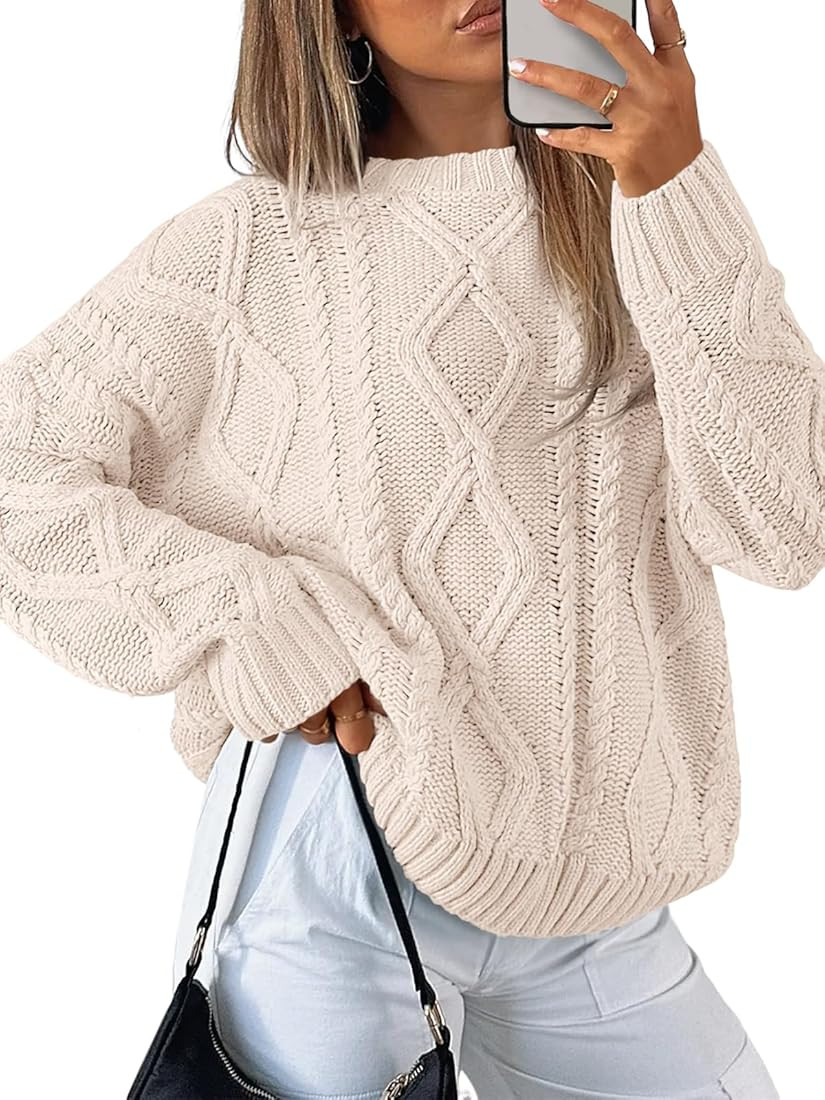 Trendy Queen Women's Oversized Cable Knit Crewneck Sweaters | Amazon (US)