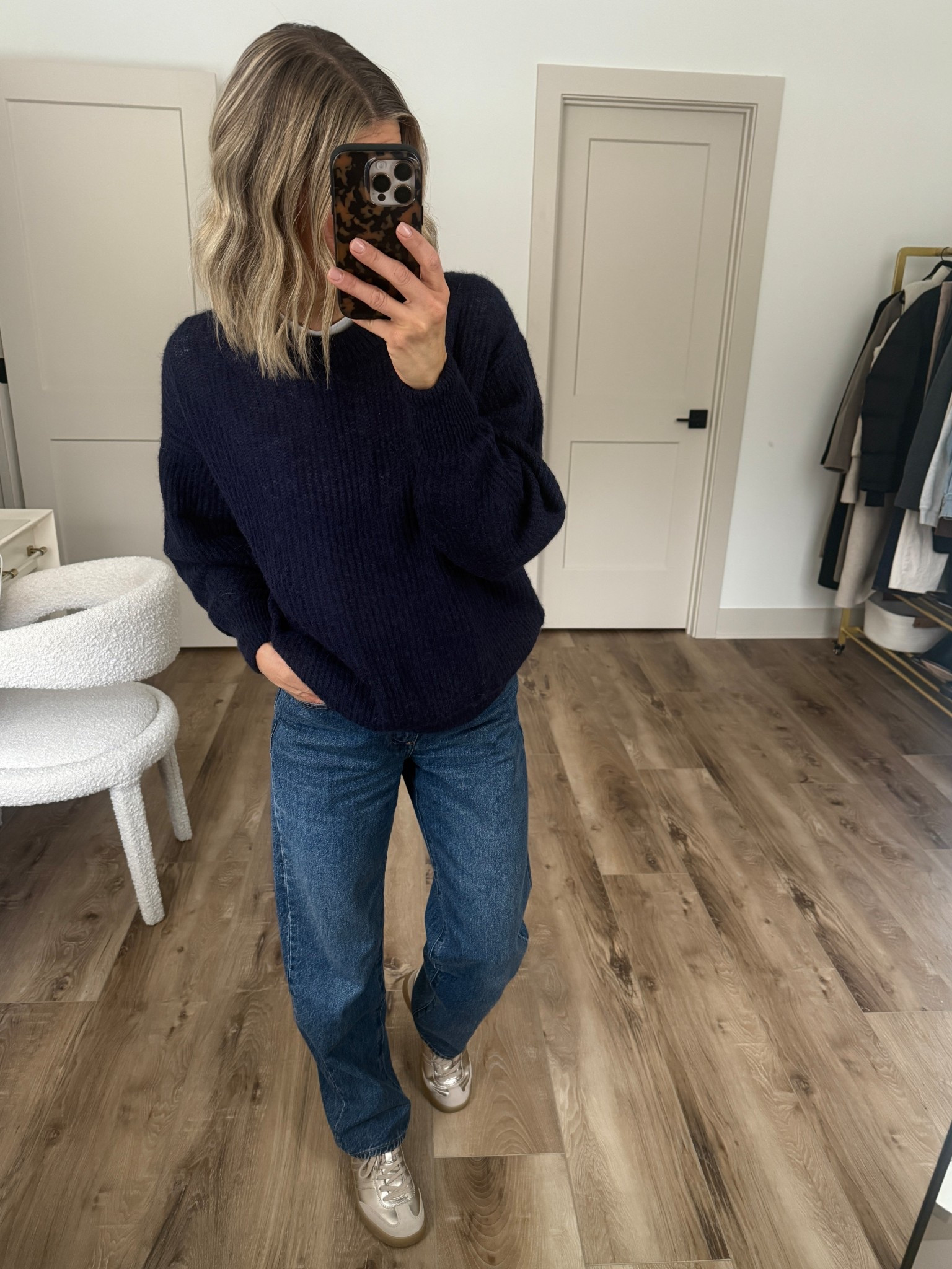 Wearing small sweater, small long sleeve shirt, 25/regular jeans, sneakers tts

#LTKootd #LTKOver40 #LTKSaleAlert