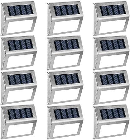 GIGALUMI 12 Pack Solar Deck Lights,3 LED Solar Stair Lights,Outdoor LED Step Lighting Stainless S... | Amazon (US)