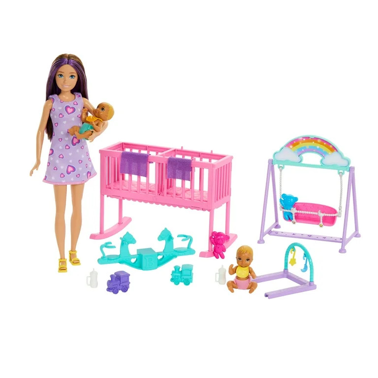 Barbie Skipper Babysitter Doll with Twin Nursery Playset with Crib, Swing, See-Saw & Accessories | Walmart (US)
