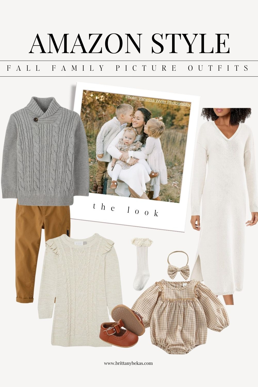Neutral fall or winter family picture outfits from Amazon. Boys sweater - girls fall sweater dress - sweater dress. Off the shoulder sweater dress - baby fall outfit - thanks giving outfits 