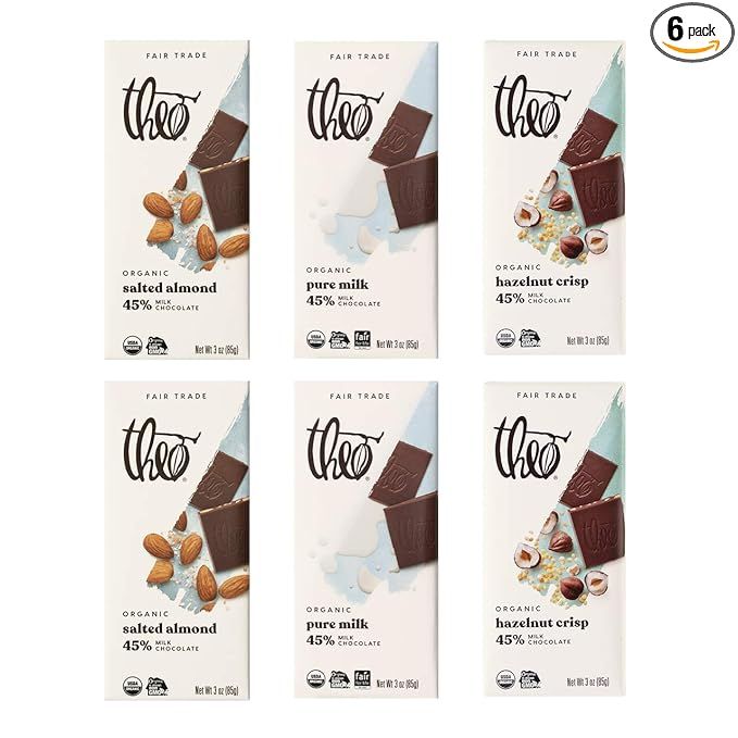 Theo Chocolate Organic Milk Chocolate Bar Variety 6 Pack | Fair Trade, Chocolate Gift | Amazon (US)