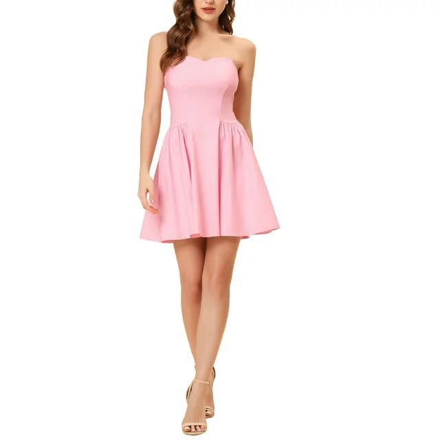 Unique Bargains Women's Party Mini Strapless Sweetheart Neck Christmas Mini Dress M Pink | Walmart (US)