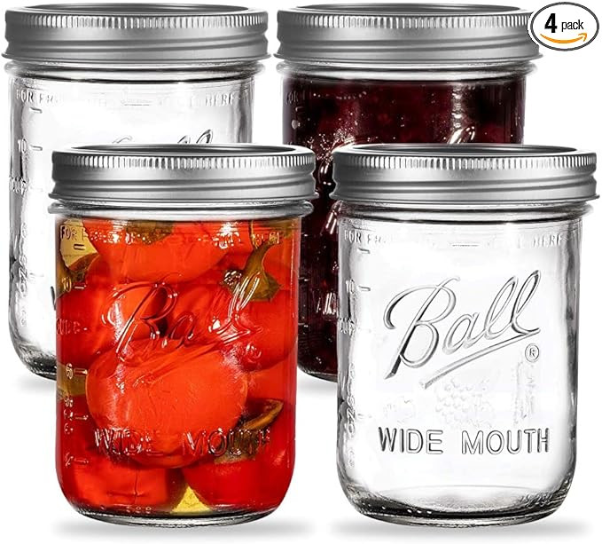 Wide Mouth Mason Jars 16 oz. (4 Pack) - Pint Size Jars with Airtight Lids and Bands for Canning, ... | Amazon (US)