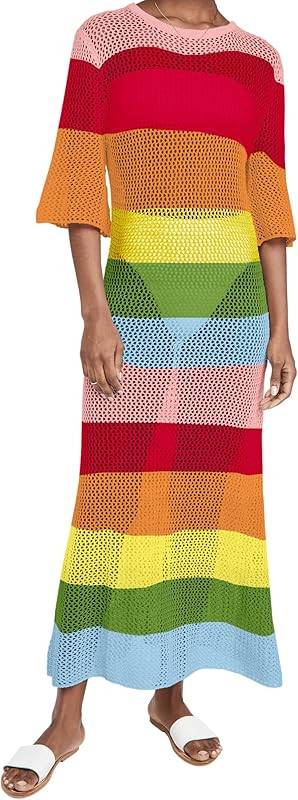 LANNEW Women's Crochet Cover Ups for Bikini Swimsuit Half Sleeve Bathing Suit Rainbow Swimwear Lo... | Amazon (US)