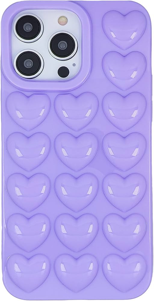 Compatible with iPhone 14 Pro Case for Women, 3D Pop Bubble Heart Kawaii Gel Cover, Cute Girly fo... | Amazon (US)