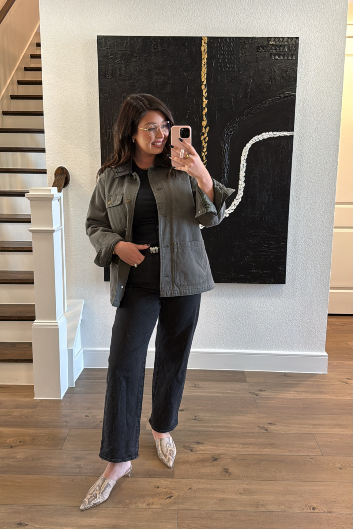 Outfit for a little early birthday lunch date with a friend. Wearing a medium in the tee and workwear jacket. Jeans are a size 29R

#LTKMidsize #LTKStyleTip