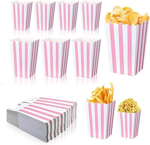 40 Pcs Paper Pink Popcorn Boxes, Pink Popcorn Bags with White Striped, Popcorn Boxes for Party, P... | Amazon (US)