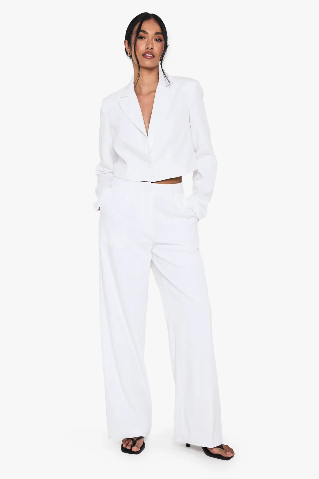 White Tailored Woven Occasion Crop Blazer | Boohoo | Boohoo.com (UK & IE)