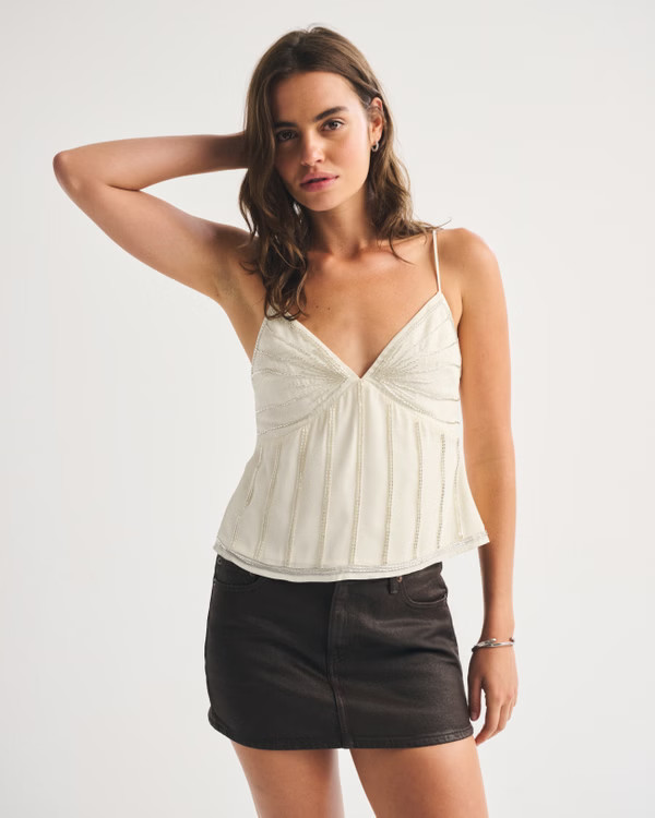 Women's V-Neck Beaded Cami | Women's New Arrivals | Abercrombie.com | Abercrombie & Fitch (US)