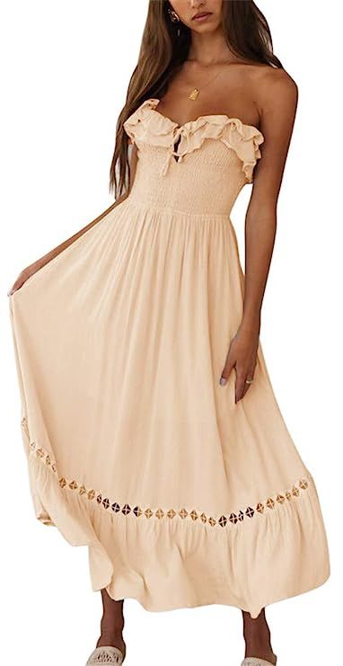 BOCOTUBE Women's Summer Sleeveless Strapless Ruffle Off The Shoulder Swing Cocktail Party Dress | Amazon (US)