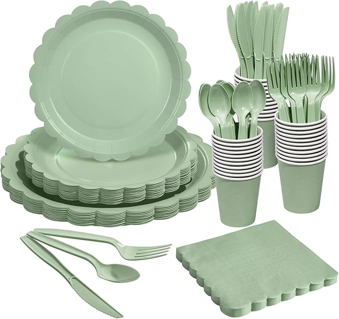 Goodluck 175 Pcs Sage Green Paper Plates Set, 25 Guest Green Party Supplies Includes Disposable S... | Amazon (US)